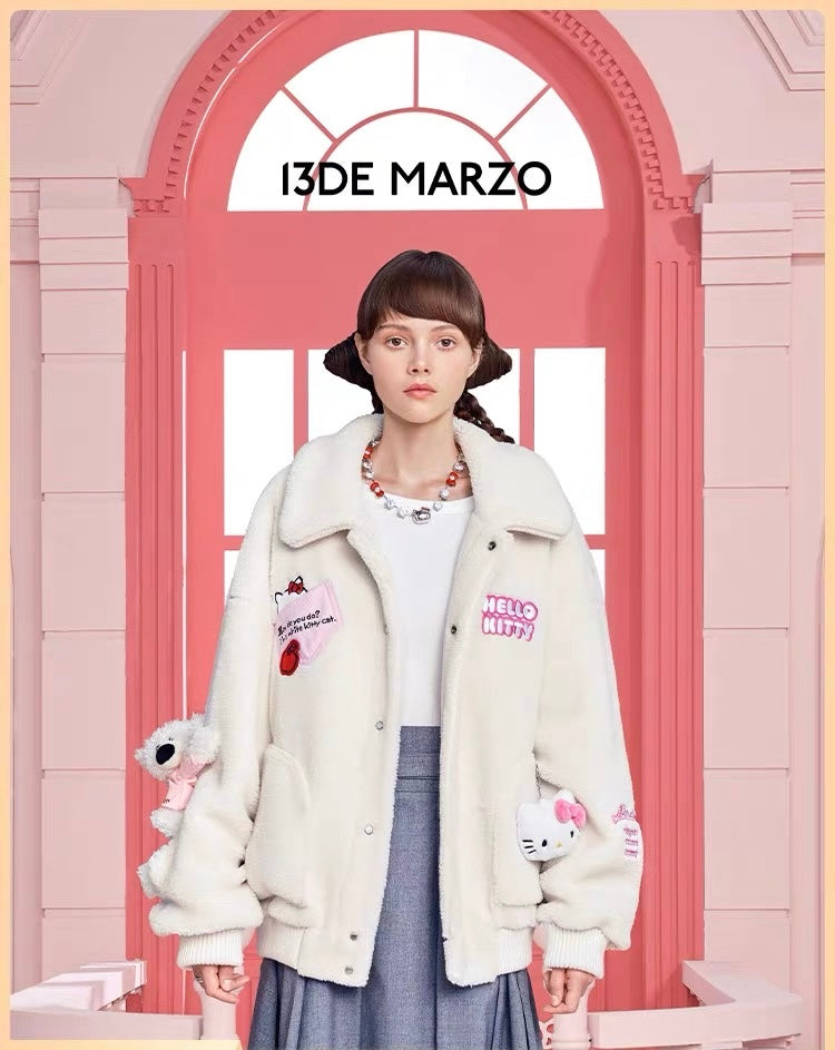13DE MARZO Hello Kitty Bear Fleece Coat Star White