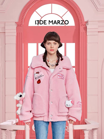 13DE MARZO Hello Kitty Bear Fleece Coat Rose Shadow