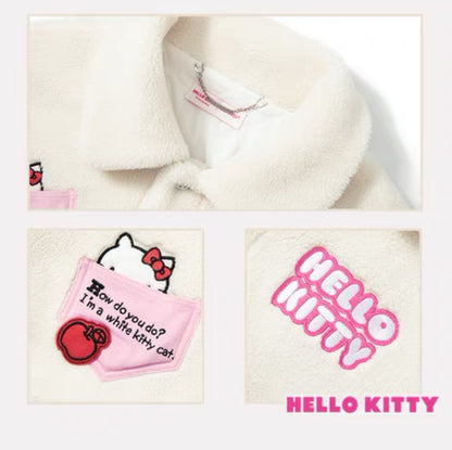 13DE MARZO Hello Kitty Bear Fleece Coat Star White