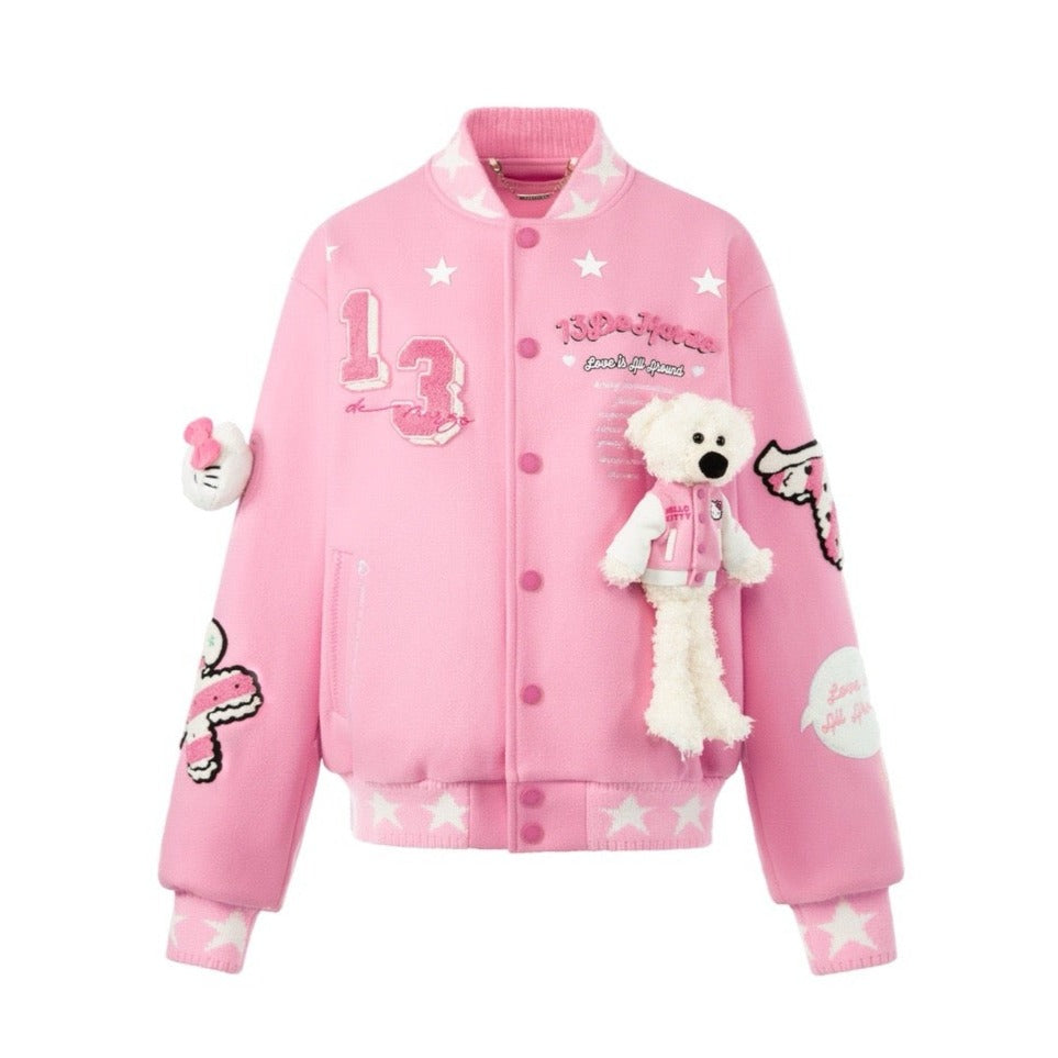 13DE MARZO Hello Kitty Bear Baseball Jacket Parfait Pink – Fixxshop