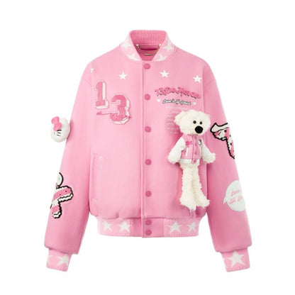 13DE MARZO Hello Kitty Bear Baseball Jacket Parfait Pink