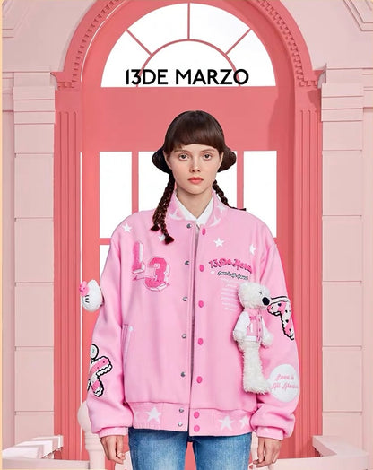 13DE MARZO Hello Kitty Bear Baseball Jacket Parfait Pink