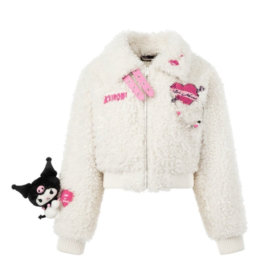 13DE MARZO Kuromi Bear Short Fleece Coat Star White