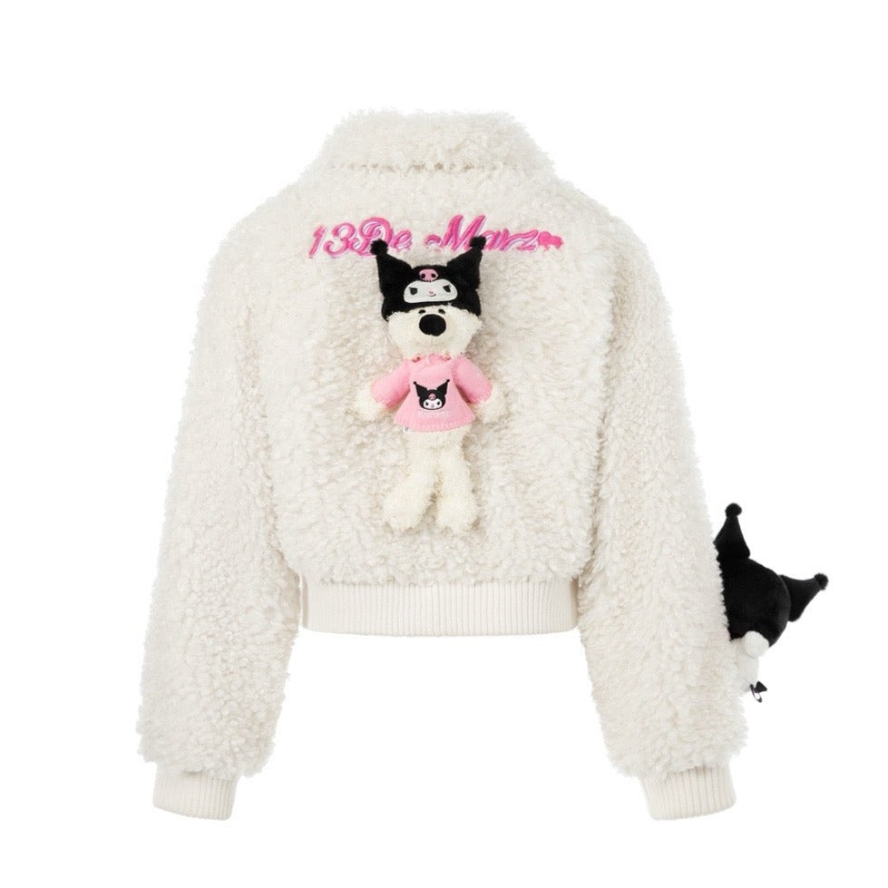 13DE MARZO Kuromi Bear Short Fleece Coat Star White