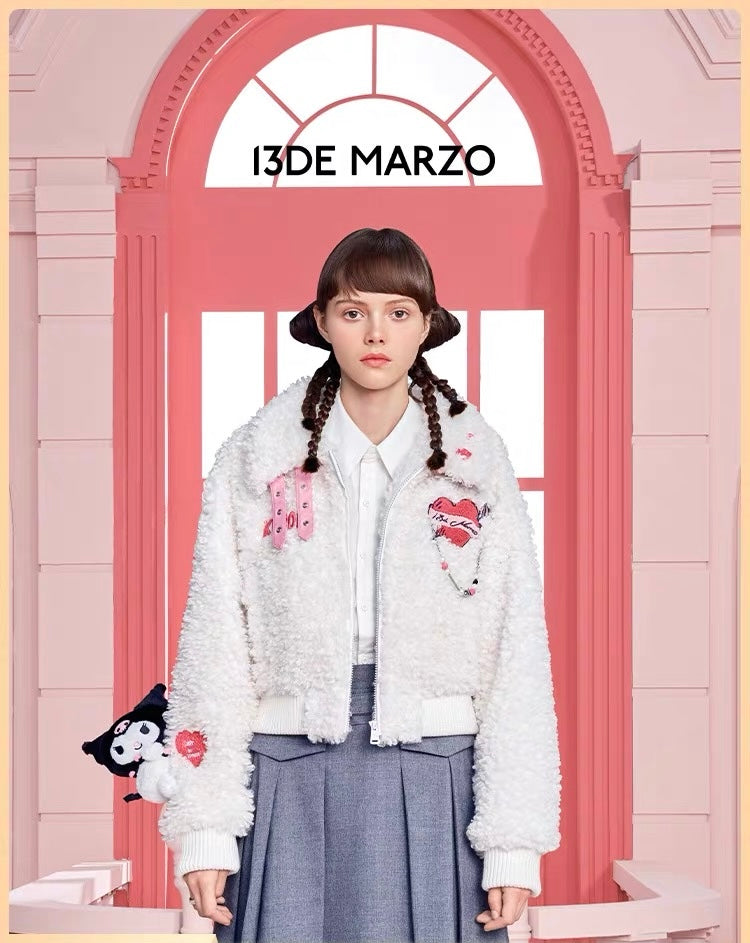 13DE MARZO Kuromi Bear Short Fleece Coat Star White