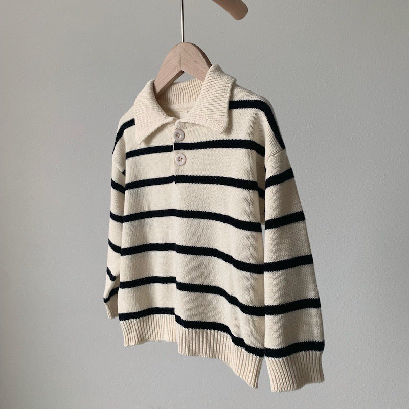 WD Striped Pullover Polo Knit Sweater