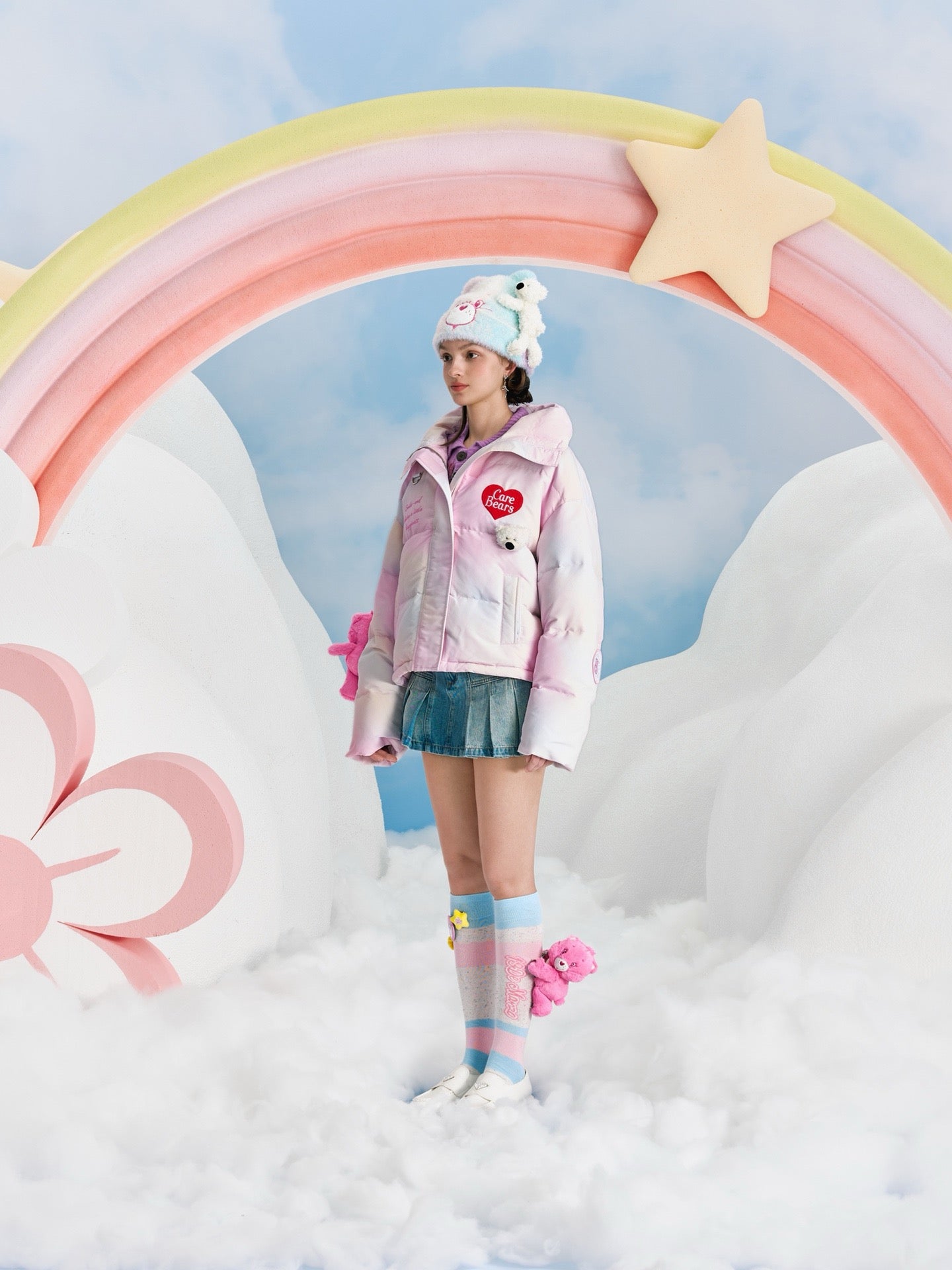 13DE MARZO x CARE BEARS Rainbow Down Jacket Dye Purple