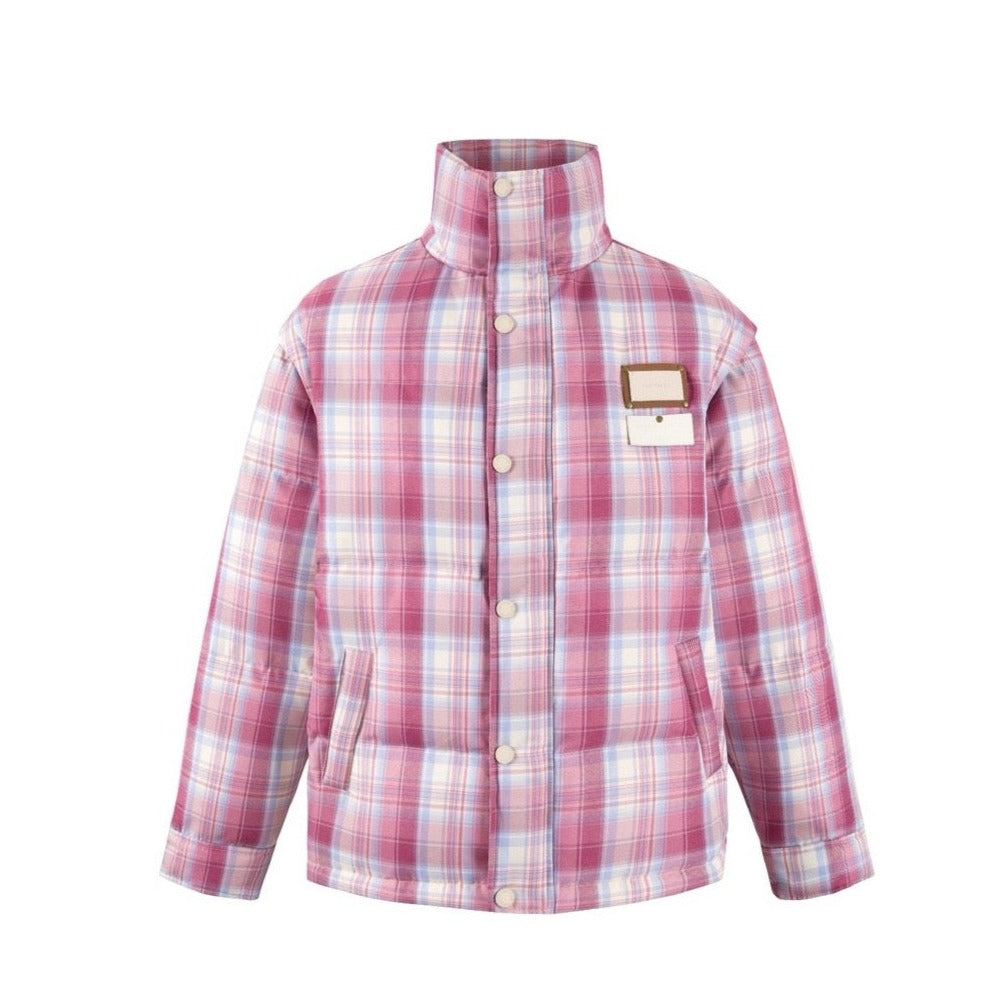 13DE MARZO Bear Classic Plaid Down Jacket Dusky Orchid