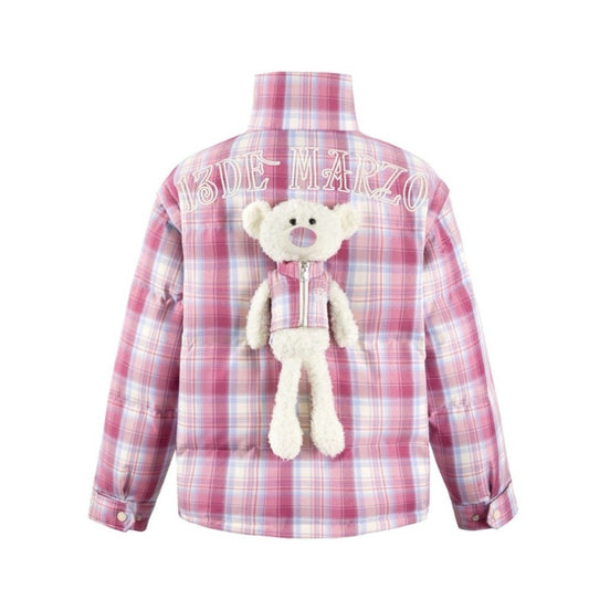 13DE MARZO Bear Classic Plaid Down Jacket Dusky Orchid