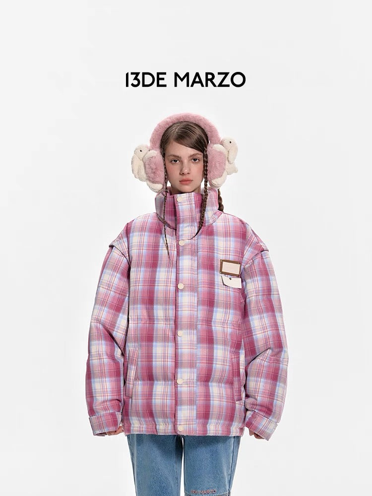 13DE MARZO Bear Classic Plaid Down Jacket Dusky Orchid