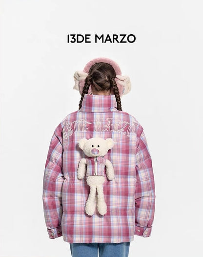 13DE MARZO Bear Classic Plaid Down Jacket Dusky Orchid