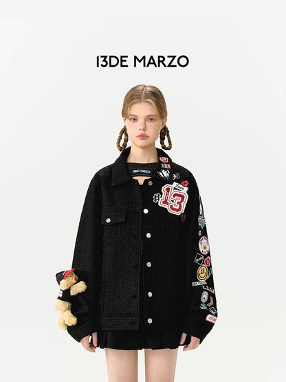 13DE MARZO Bear Badges Jacket Jet Black