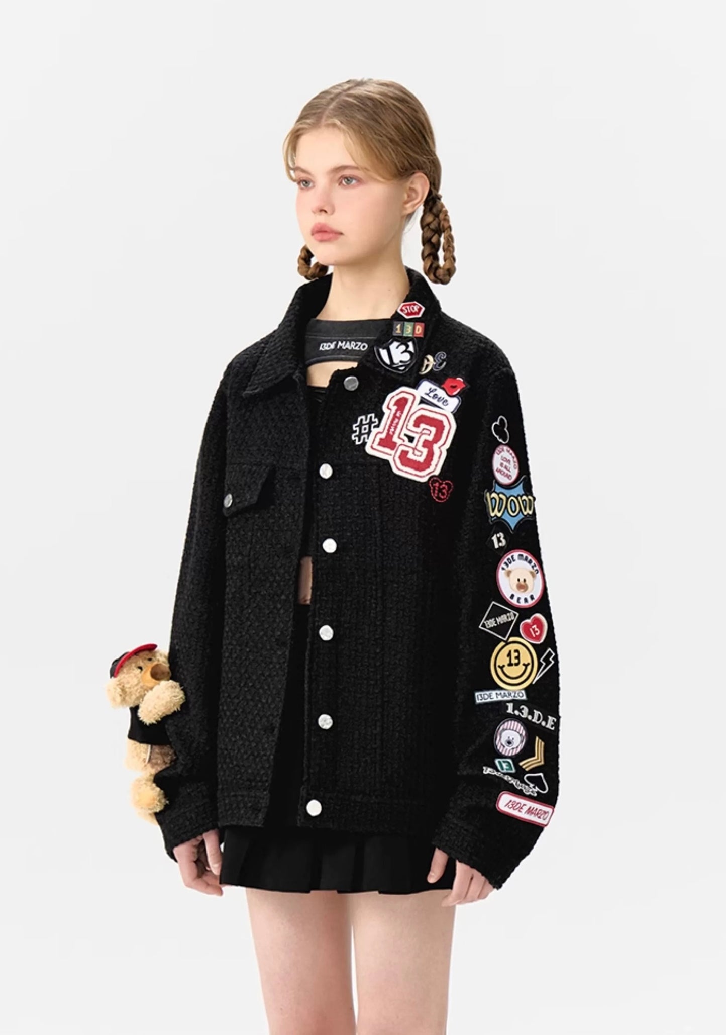 13DE MARZO Bear Badges Jacket Jet Black