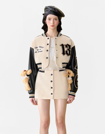 13DE MARZO Vintage Short Baseball Jacket Lamb's Wool