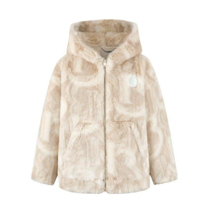 13DE MARZO Artificial Fur Logo Coat Antique White