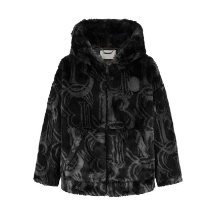 13DE MARZO Artificial Fur Logo Coat Black