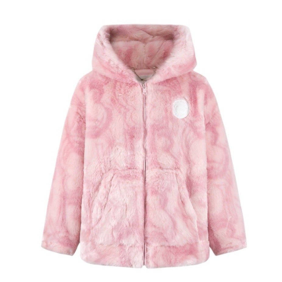 13DE MARZO Artificial Fur Logo Coat Primrose Pink