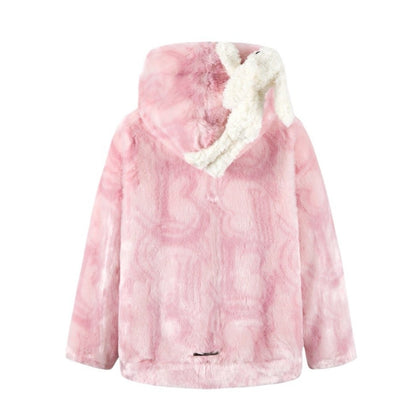 13DE MARZO Artificial Fur Logo Coat Primrose Pink