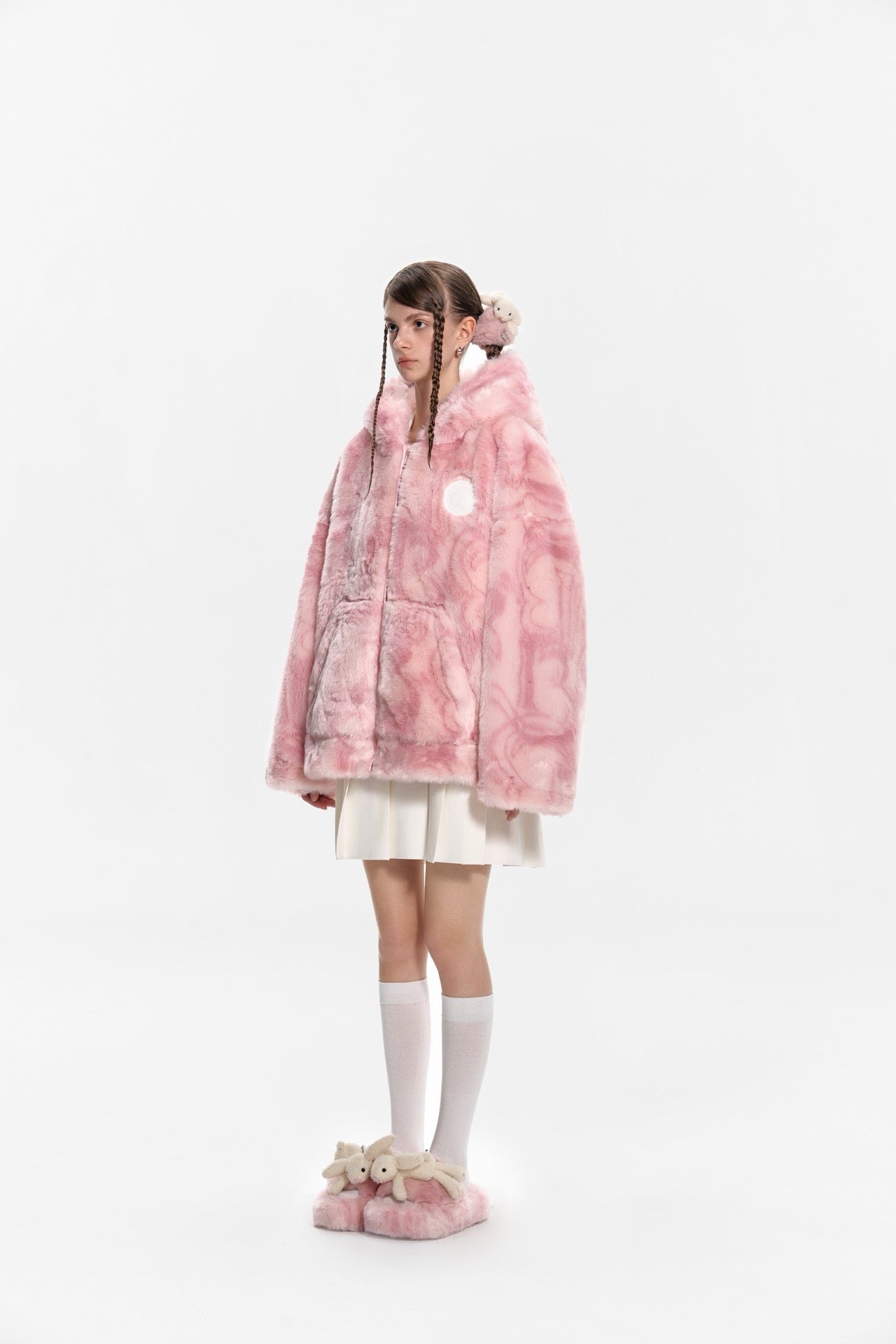 13DE MARZO Artificial Fur Logo Coat Primrose Pink