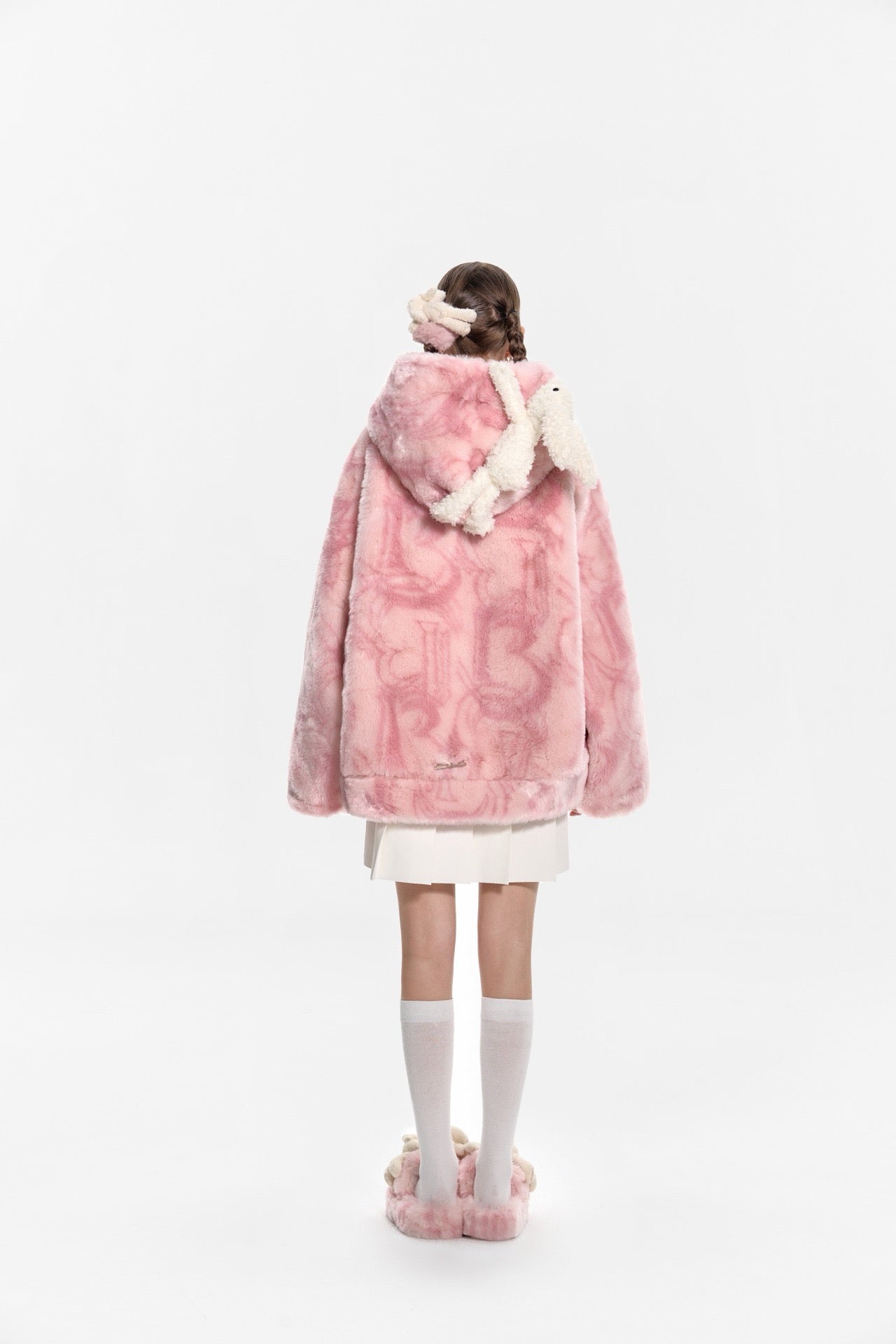 13DE MARZO Artificial Fur Logo Coat Primrose Pink