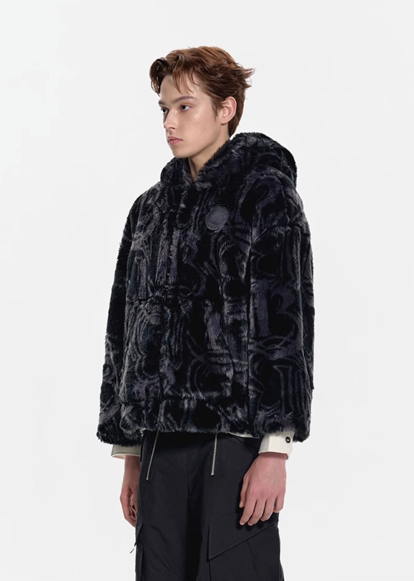 13DE MARZO Artificial Fur Logo Coat Black