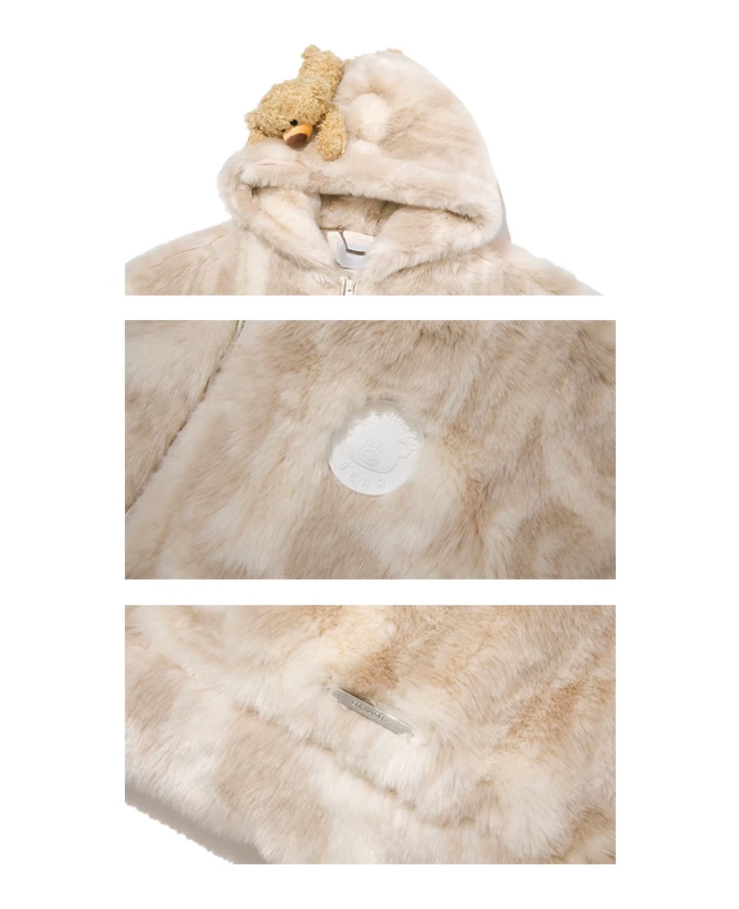 13DE MARZO Artificial Fur Logo Coat Antique White