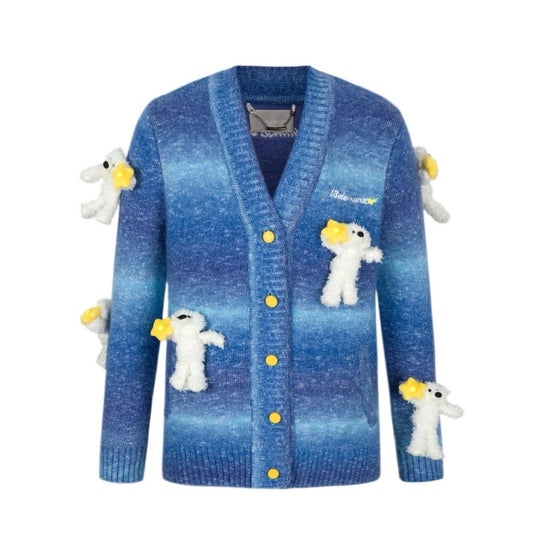 13DE MARZO Lumi Star Bear Knit Cardigan Swedish Blue