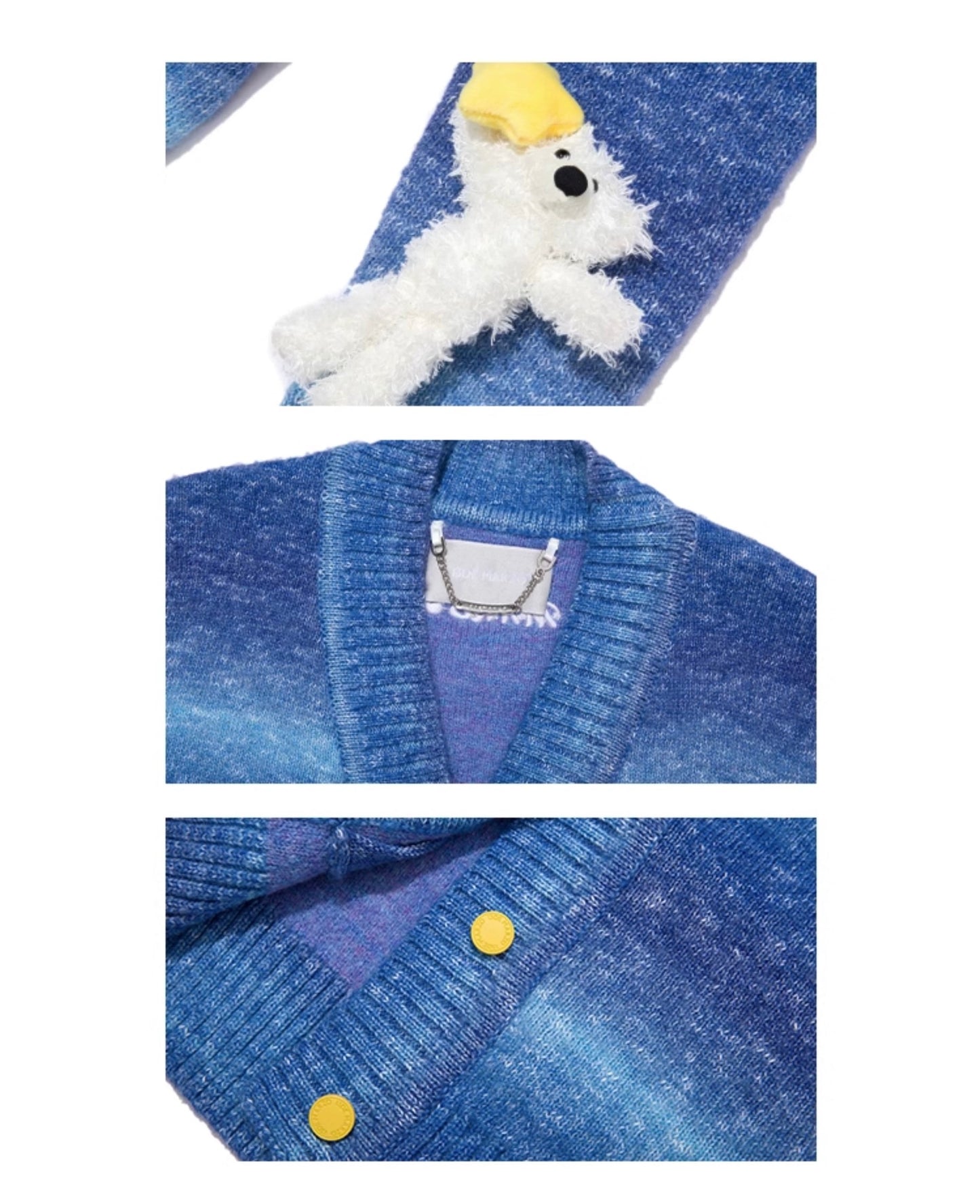 13DE MARZO Lumi Star Bear Knit Cardigan Swedish Blue