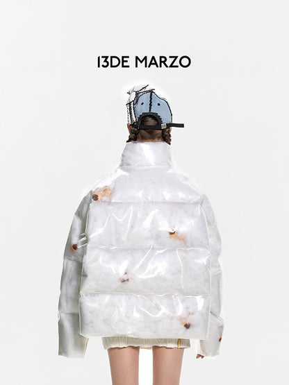 13DE MARZO Bear Icon Transparency Down Jacket White