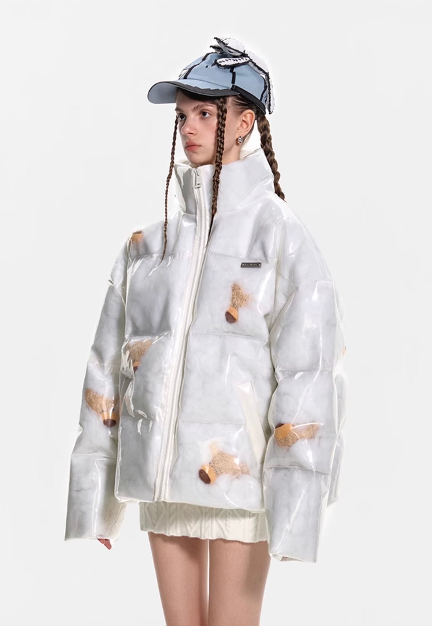 13DE MARZO Bear Icon Transparency Down Jacket White