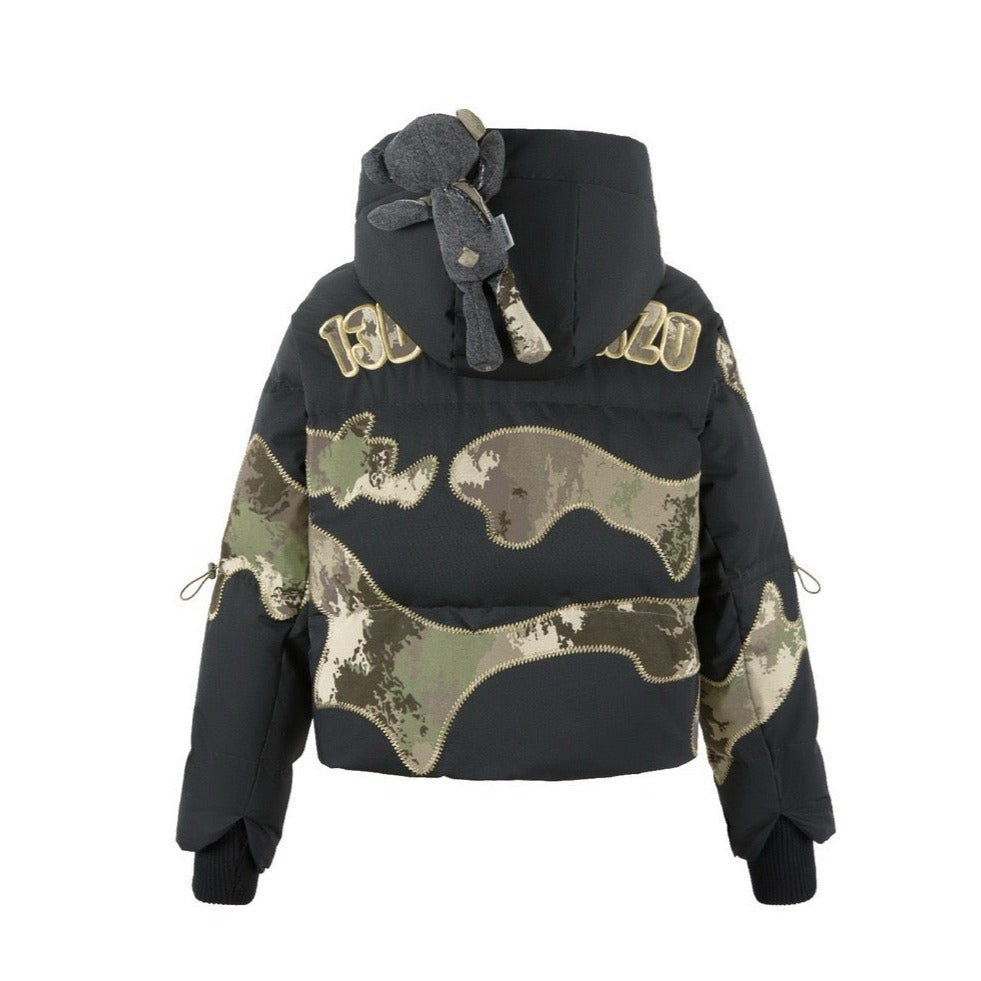 13DE MARZO Bear Camo Patch Down Jacket Black