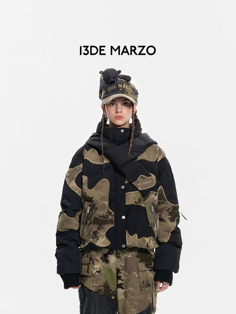 13DE MARZO Bear Camo Patch Down Jacket Black