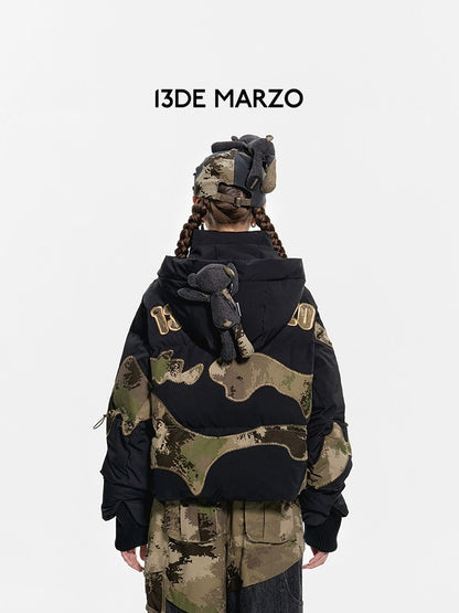 13DE MARZO Bear Camo Patch Down Jacket Black