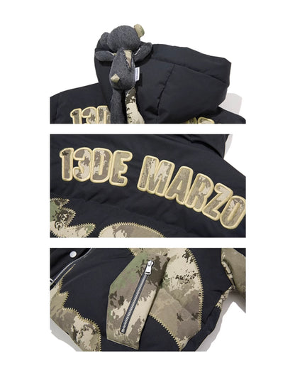 13DE MARZO Bear Camo Patch Down Jacket Black