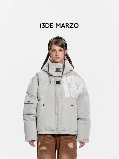 13DE MARZO Doozoo Graffiti Logo Down Jacket Rainy Day