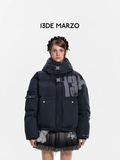 13DE MARZO Doozoo Graffiti Logo Down Jacket Black