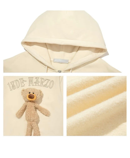 13DE MARZO Doozoo Logo Zip Up Hoodie Beige