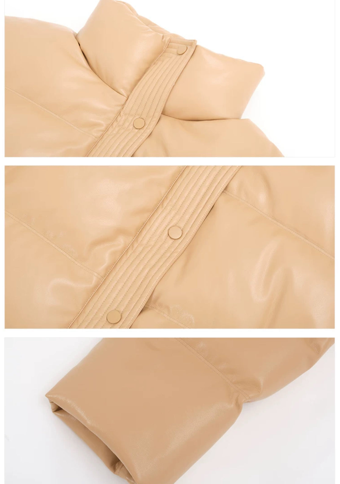 Concise-White PU Puff Cropped Jacket Khaki