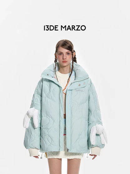 13DE MARZO Doozoo Zip Dotted Line Down Jacket Hint of Mint