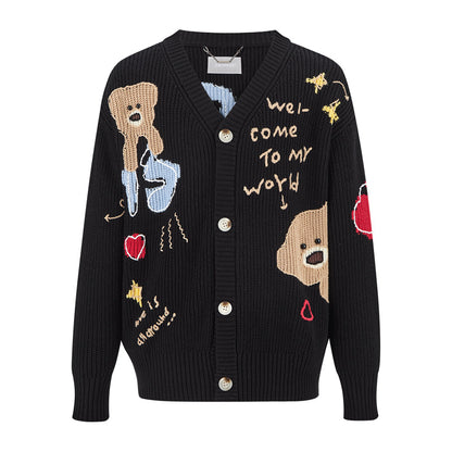 13DE MARZO Doozoo Doodles Cardigan Black
