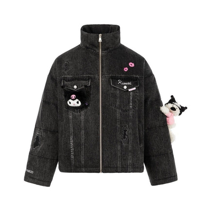 13DE MARZO Kuromi Bear Denim Down Jacket Black