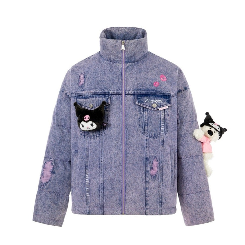 13DE MARZO Kuromi Bear Denim Down Jacket Navy Peony