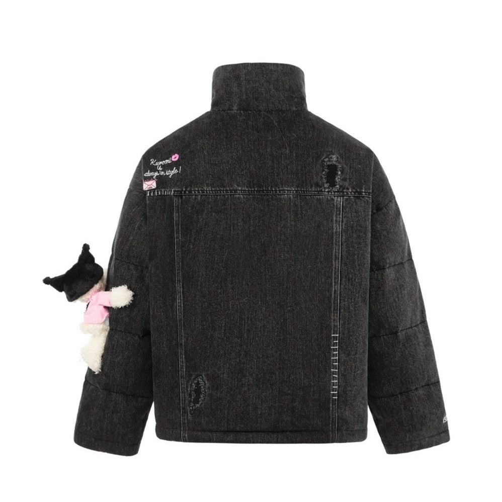 13DE MARZO Kuromi Bear Denim Down Jacket Black