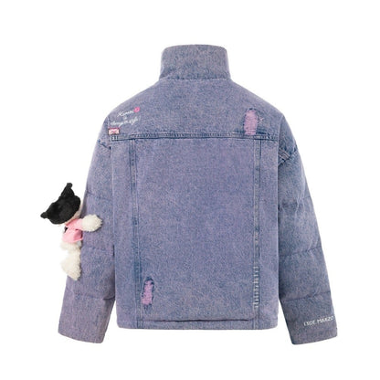 13DE MARZO Kuromi Bear Denim Down Jacket Navy Peony