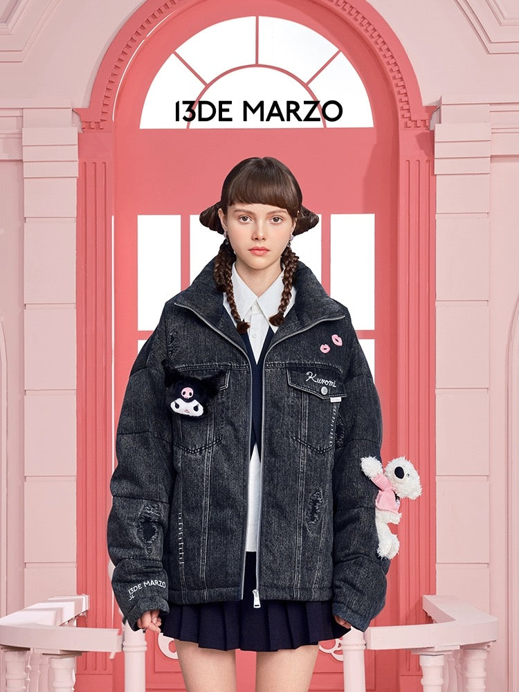 13DE MARZO Kuromi Bear Denim Down Jacket Black