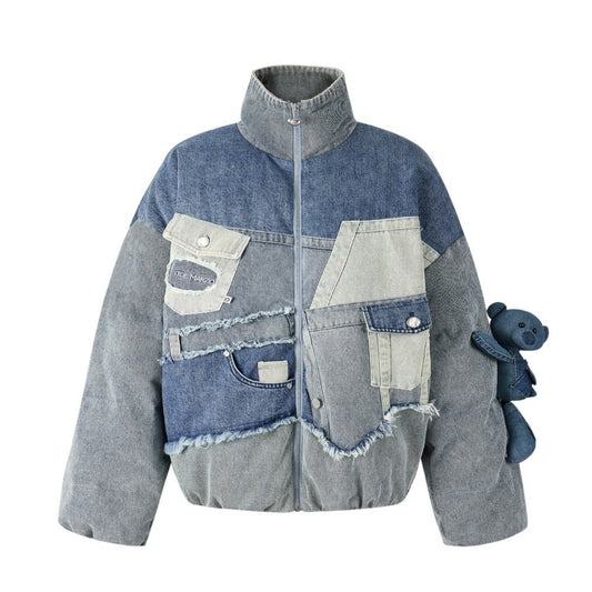 13DE MARZO Denim Patch Pockets Down Jacket Washed Blue