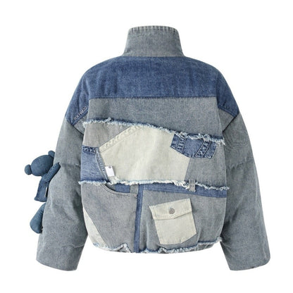 13DE MARZO Denim Patch Pockets Down Jacket Washed Blue