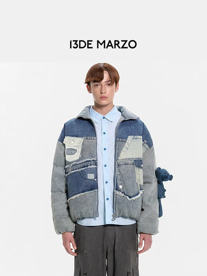 13DE MARZO Denim Patch Pockets Down Jacket Washed Blue