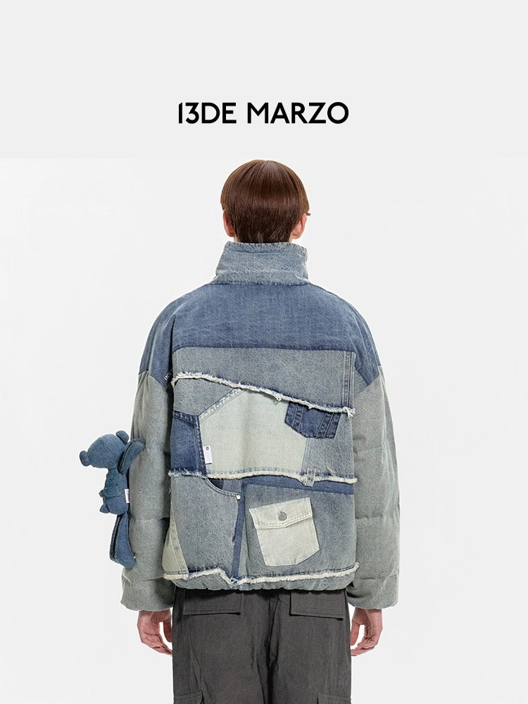 13DE MARZO Denim Patch Pockets Down Jacket Washed Blue