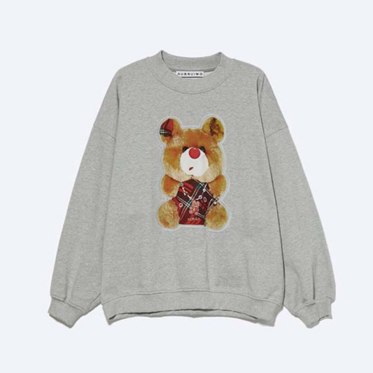 AUBRUINO Bear Print Round Neck Sweater Grey